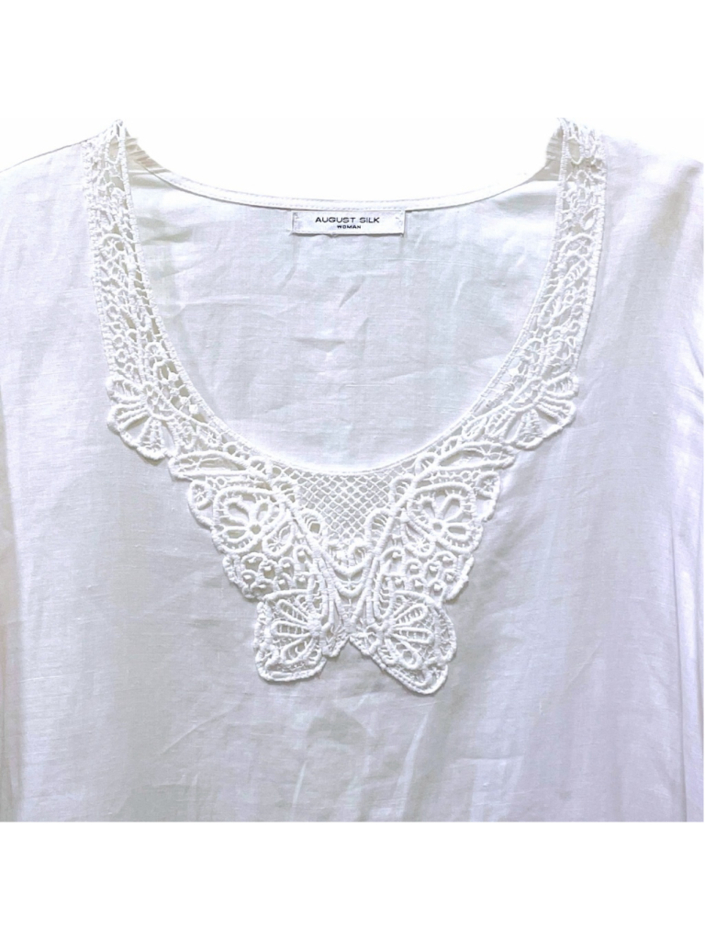 August Silk Womens Size 1X Linen Tunic Top Lace Detail White READ - Picture 2 of 8